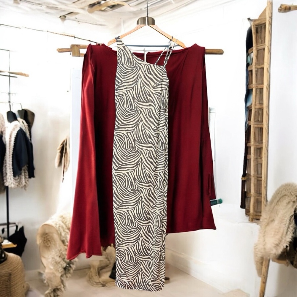 Cache vintage maxi dress khaki metallic size 10 lined deadstock medium